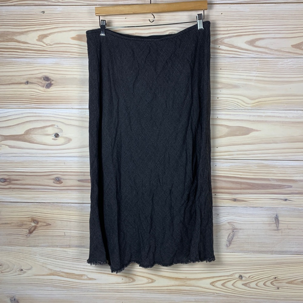 Eileen Fisher Skirt Womens PL Charcoal Grey Linen Blend Midi Maxi Raw Hem